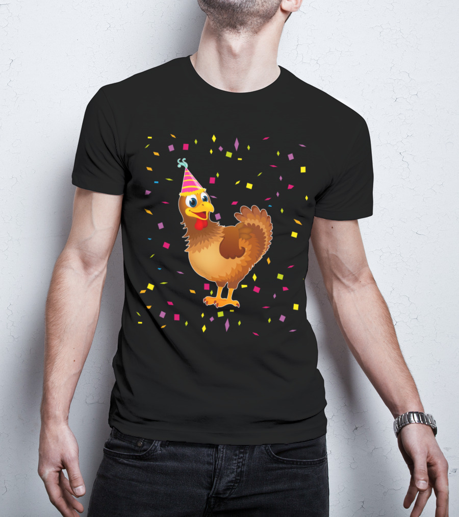 Funny Chicken Birthday Party Hat Confetti T-Shirt