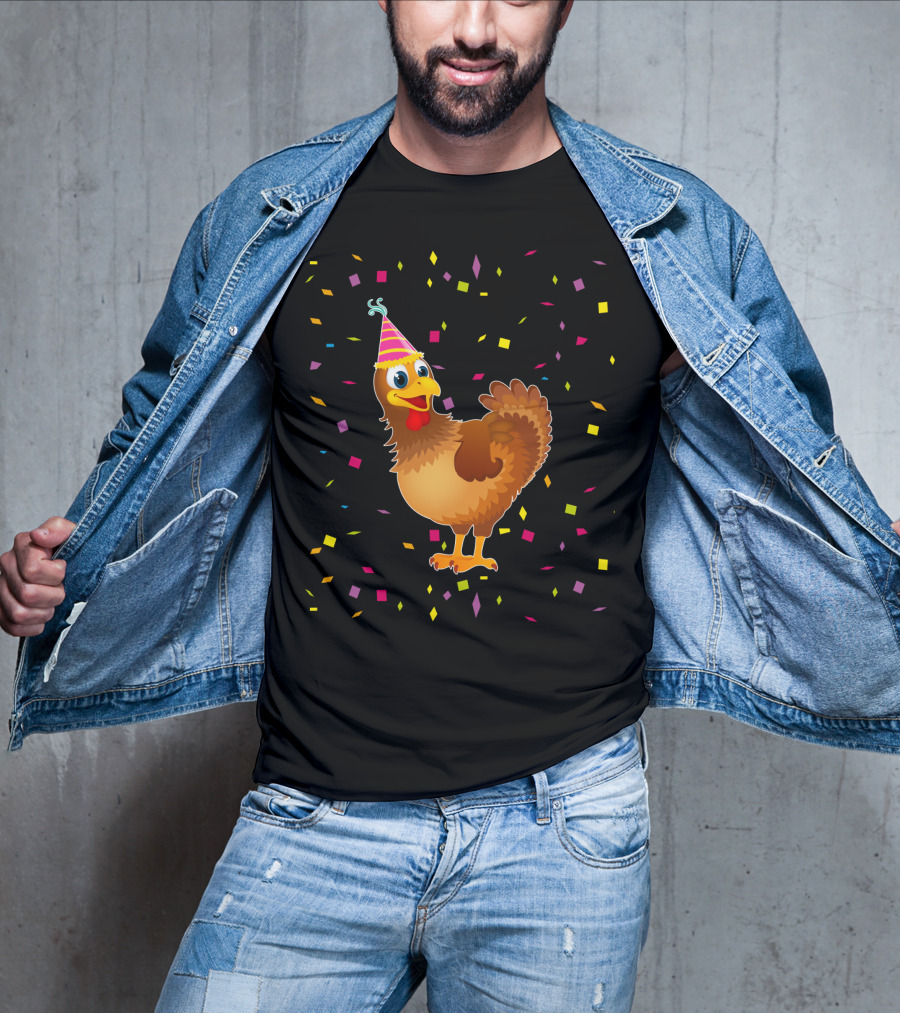 Funny Chicken Birthday Party Hat Confetti T-Shirt
