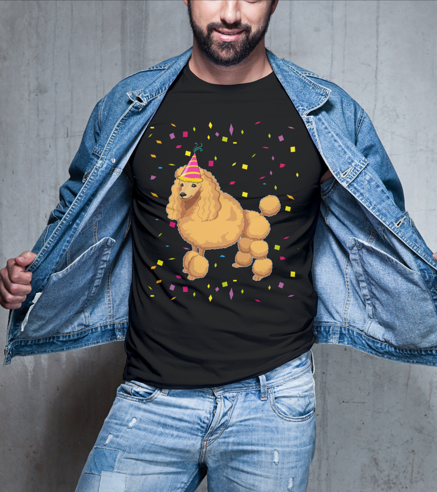 Funny Poodle Birthday Dog With Party Hat And Confetti T-Shirt