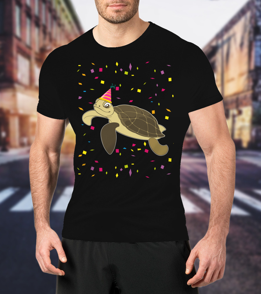 Funny Sea Turtle Party Confetti Birthday T-Shirt