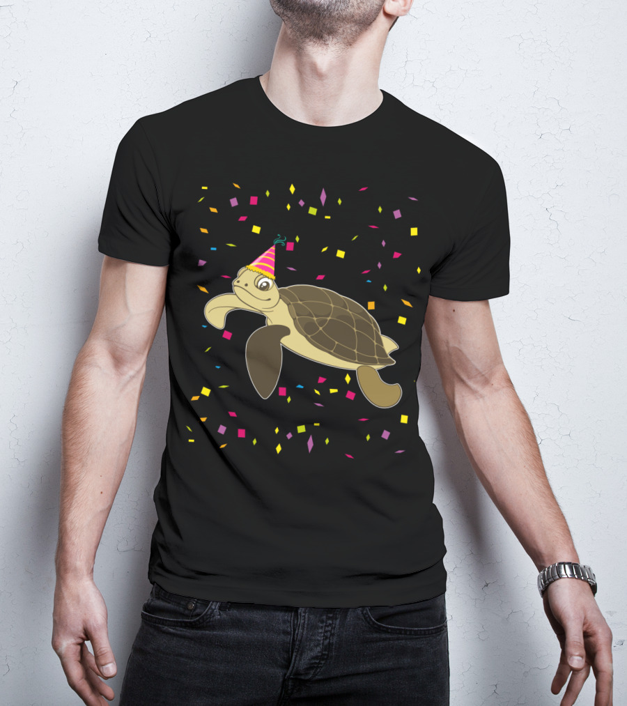 Funny Sea Turtle Party Confetti Birthday T-Shirt