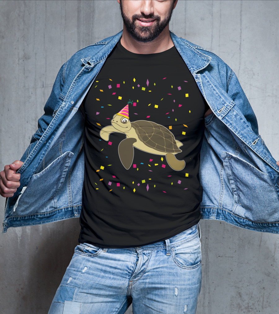 Funny Sea Turtle Party Confetti Birthday T-Shirt
