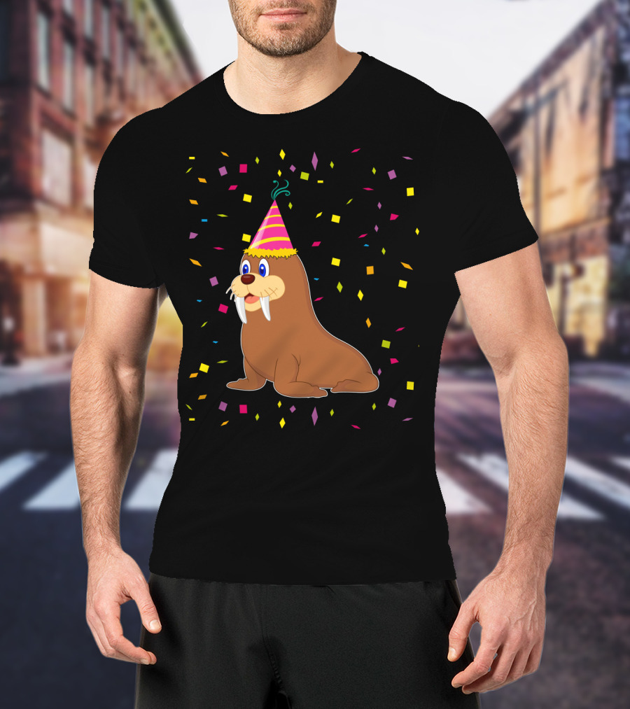Funny WALRUS Birthday Confetti T-Shirt