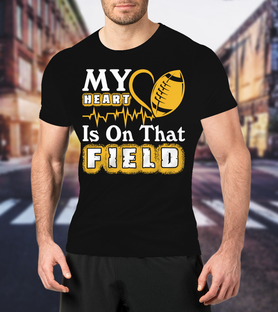 My Heart Is On That Field With Football Heartbeat Fantasy Football T-Shirt