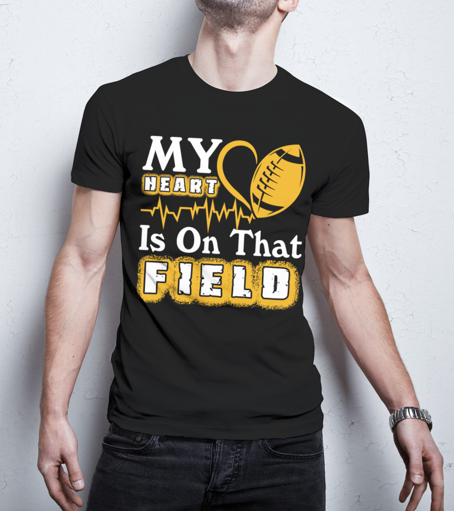 My Heart Is On That Field With Football Heartbeat Fantasy Football T-Shirt