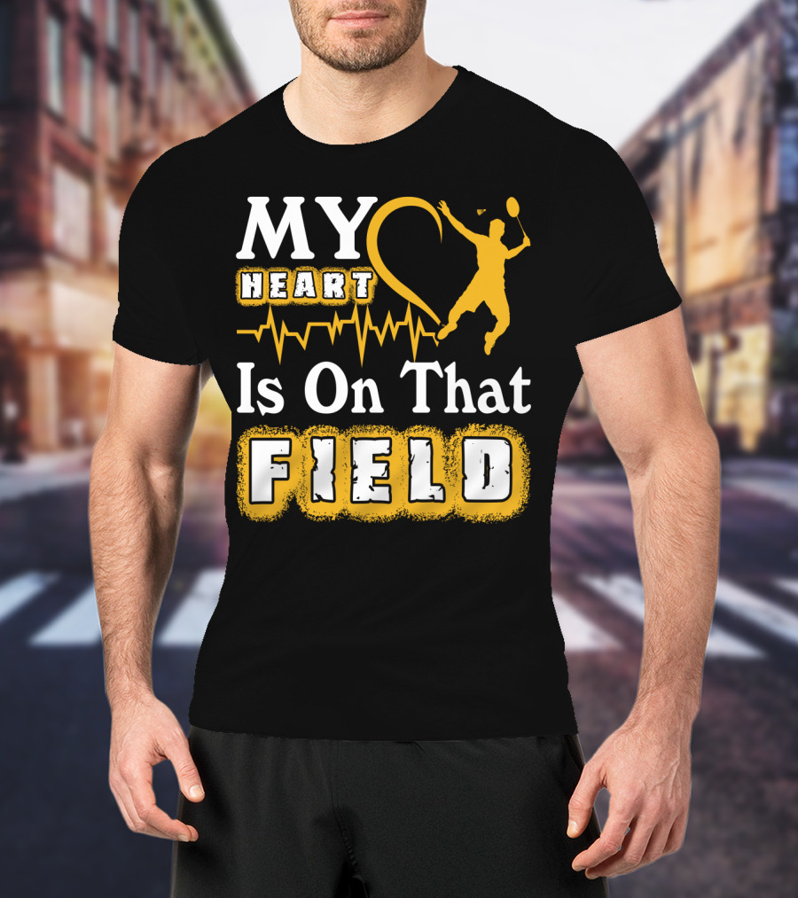 My Heart Is On That Field Badminton Player Pulse EKG T-Shirt