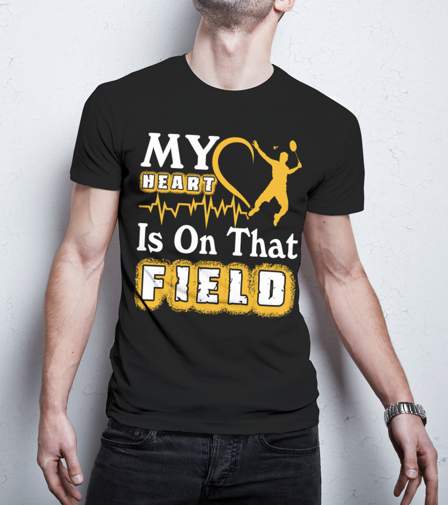 My Heart Is On That Field Badminton Player Pulse EKG T-Shirt