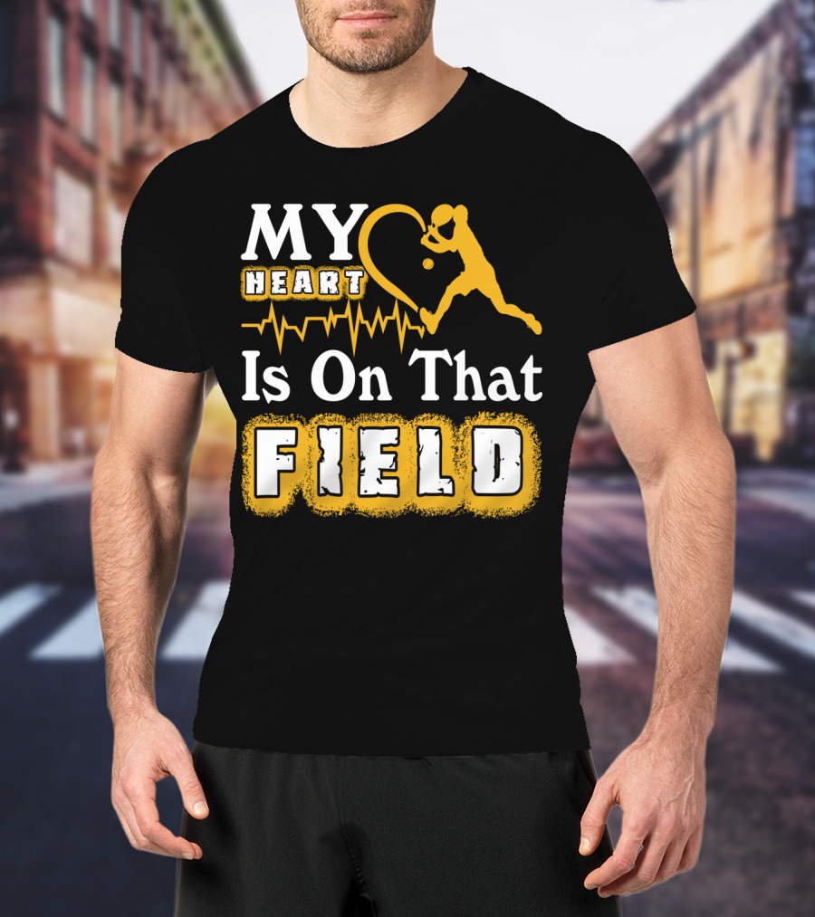 My Heart Is On That Field Tennis Player With Heartbeat And Ball T-Shirt