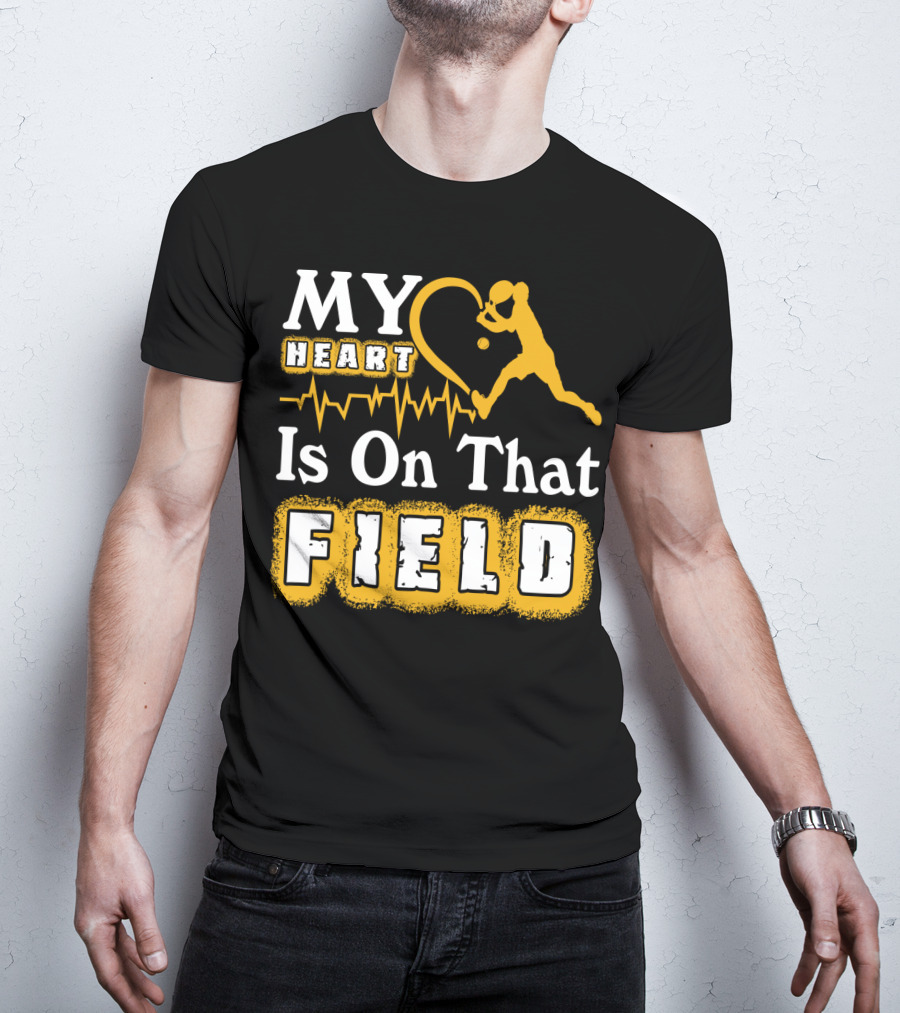 My Heart Is On That Field Tennis Player With Heartbeat And Ball T-Shirt