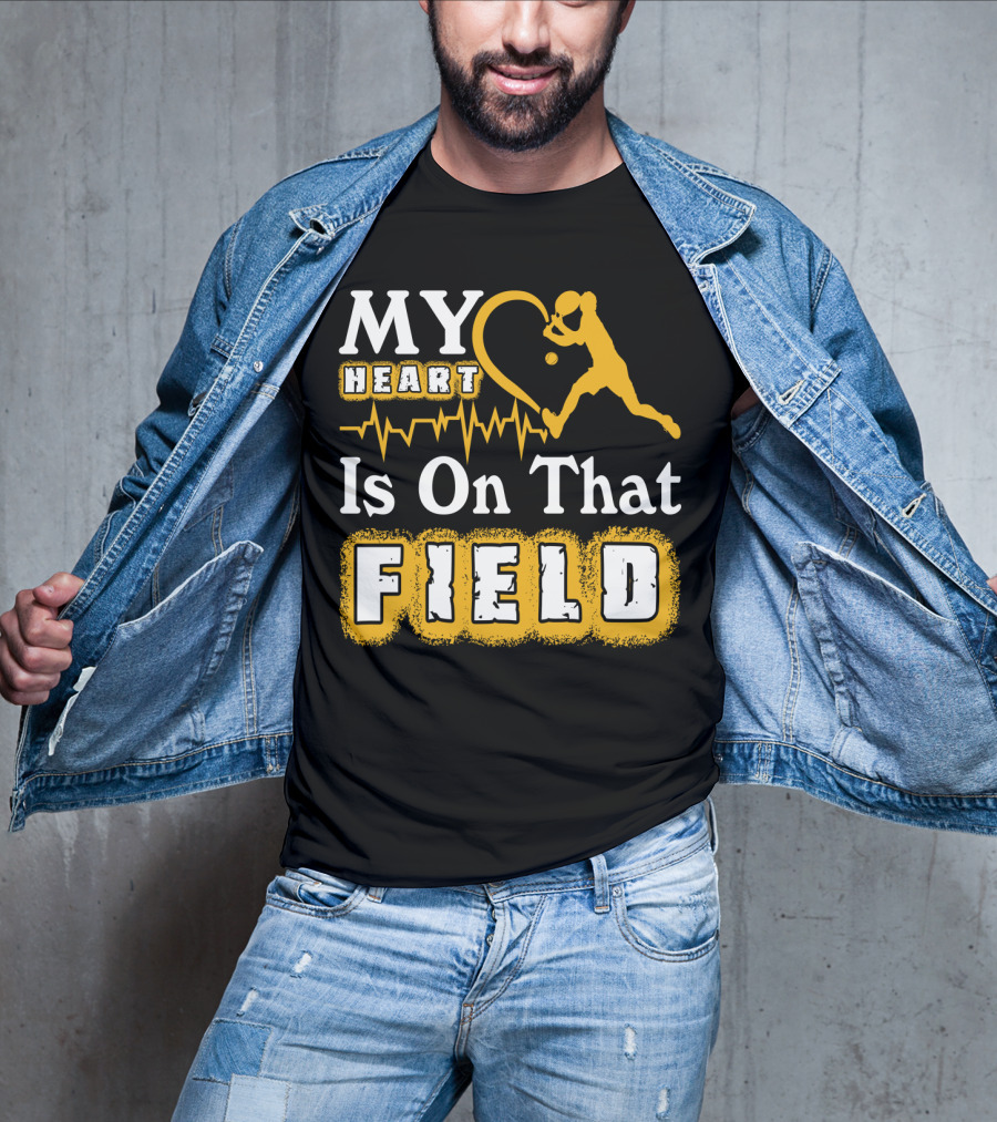 My Heart Is On That Field Tennis Player With Heartbeat And Ball T-Shirt