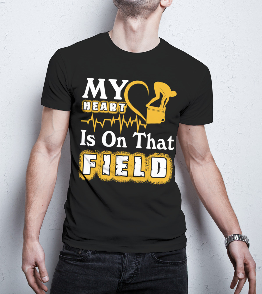 My Heart Is On That Field Swimming Dive Silhouette Heartbeat T-Shirt