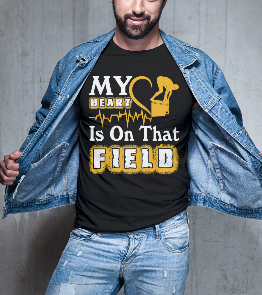My Heart Is On That Field Swimming Dive Silhouette Heartbeat T-Shirt