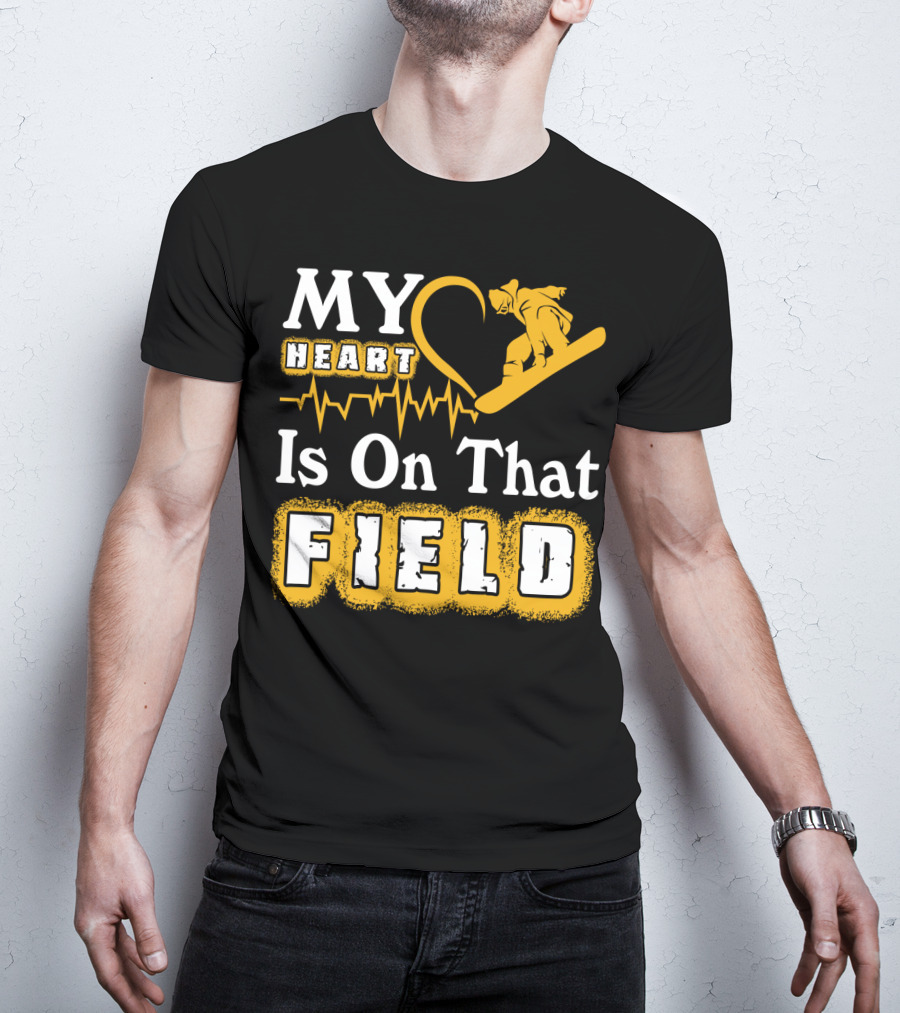 My Heart Is On That Field Snowboarding EKG Line T-Shirt