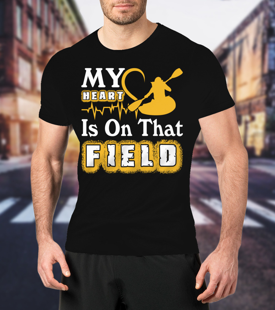 My Heart Is On That Field Kayak Paddle Heartbeat T-Shirt