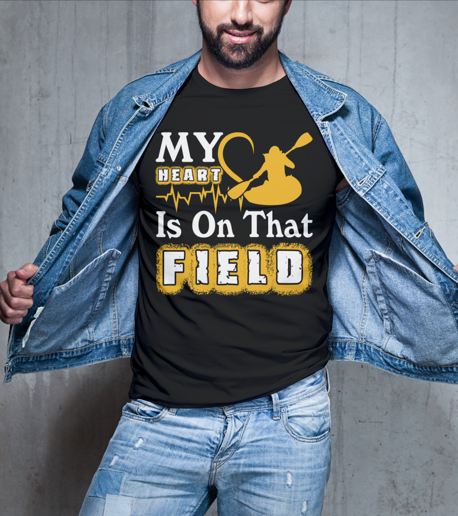 My Heart Is On That Field Kayak Paddle Heartbeat T-Shirt