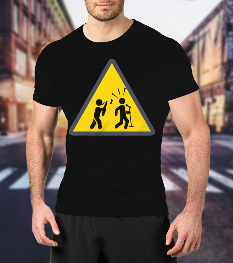 Funny Bassoon Warning Sign With Musician And Microphone T-Shirt
