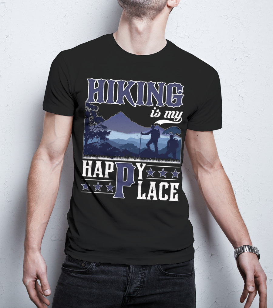 Hiking Is My Happy Place Mountain Silhouette Adventure T-Shirt