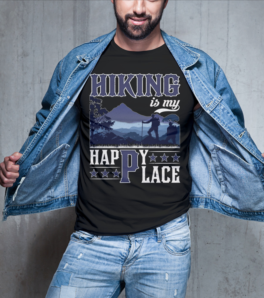 Hiking Is My Happy Place Mountain Silhouette Adventure T-Shirt