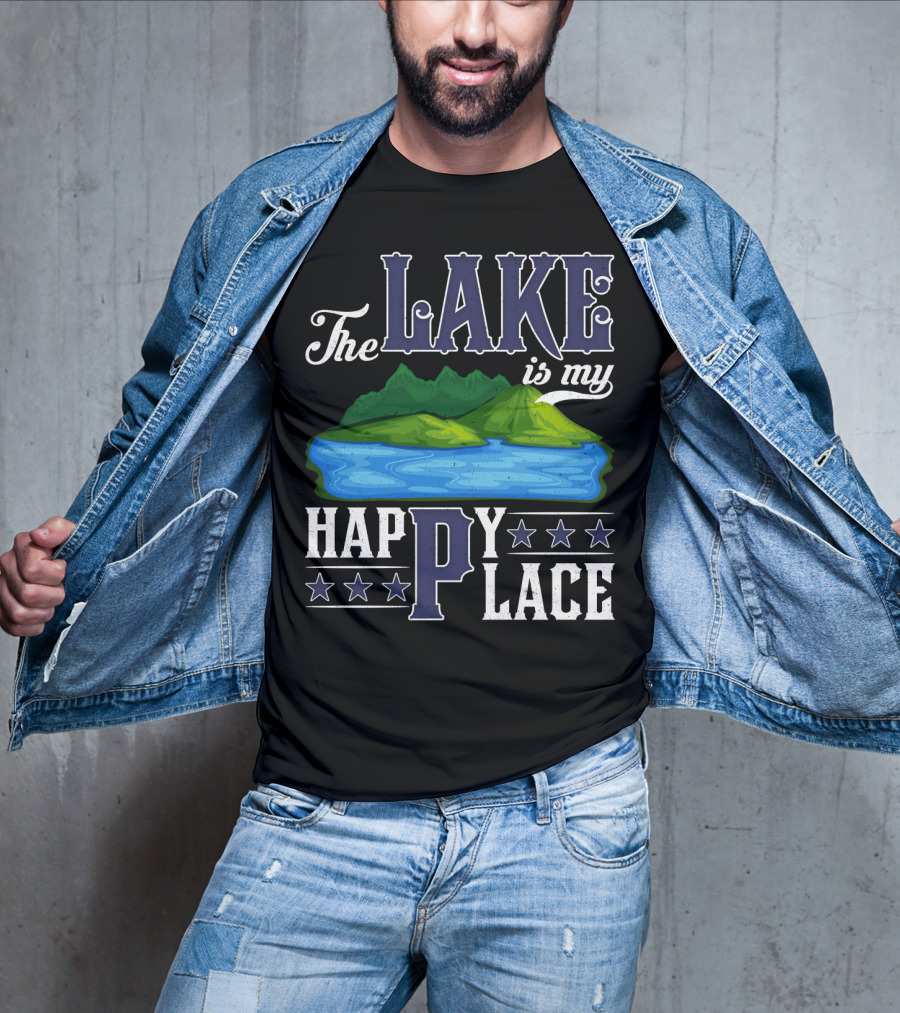 The Lake Is My Happy Place With Blue Water And Green Mountain Scene T-Shirt