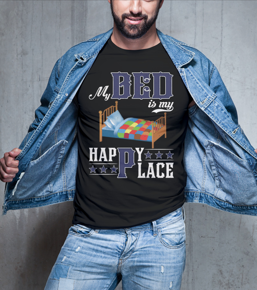 My Bed Is My Happy Place Stars Quilt T-Shirt