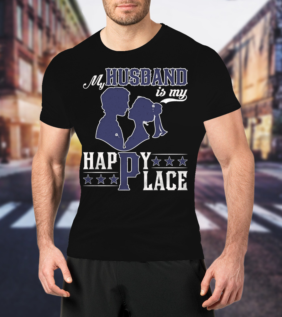 My Husband Is My Happy Place Silhouette Stars T-Shirt