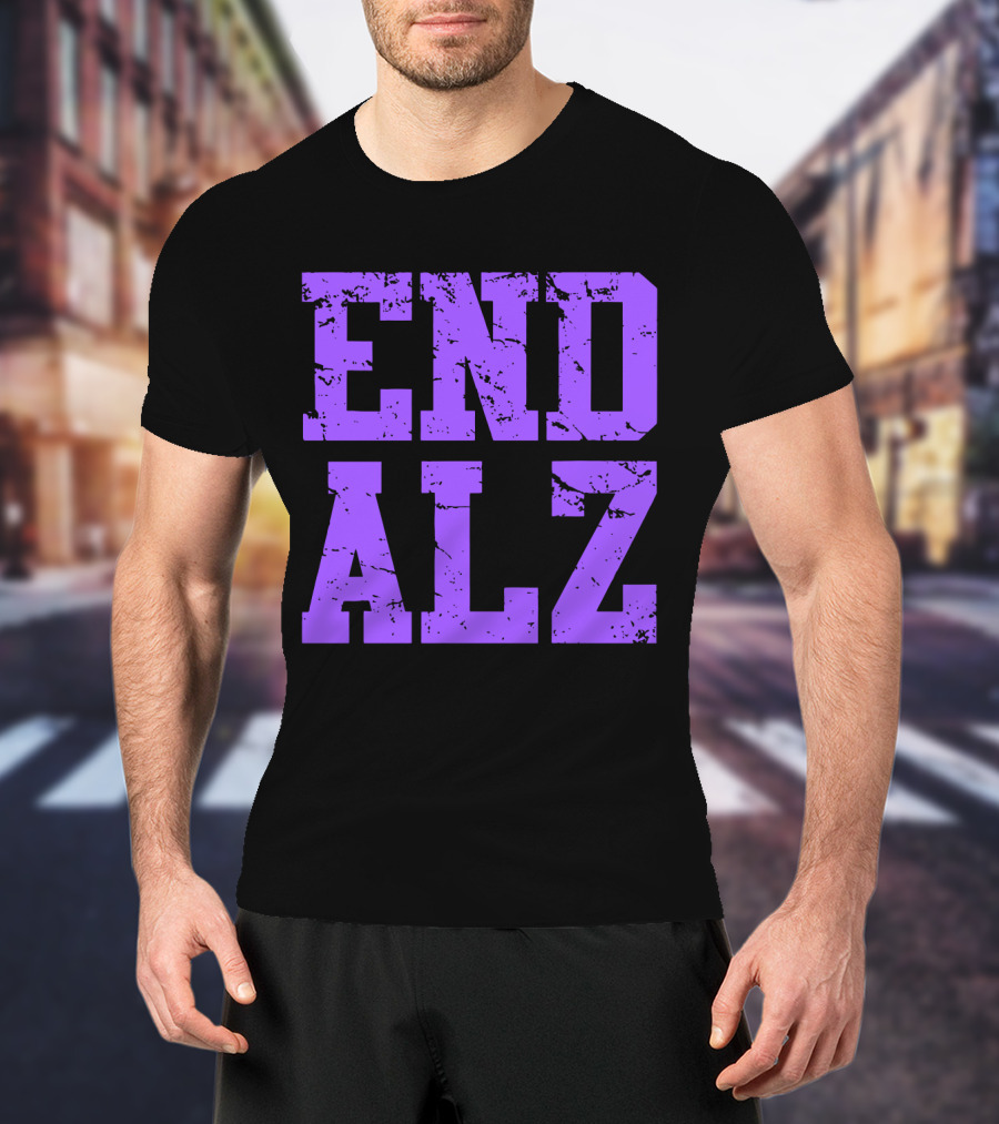 END ALZ Alzheimers Awareness Purple Text T-Shirt