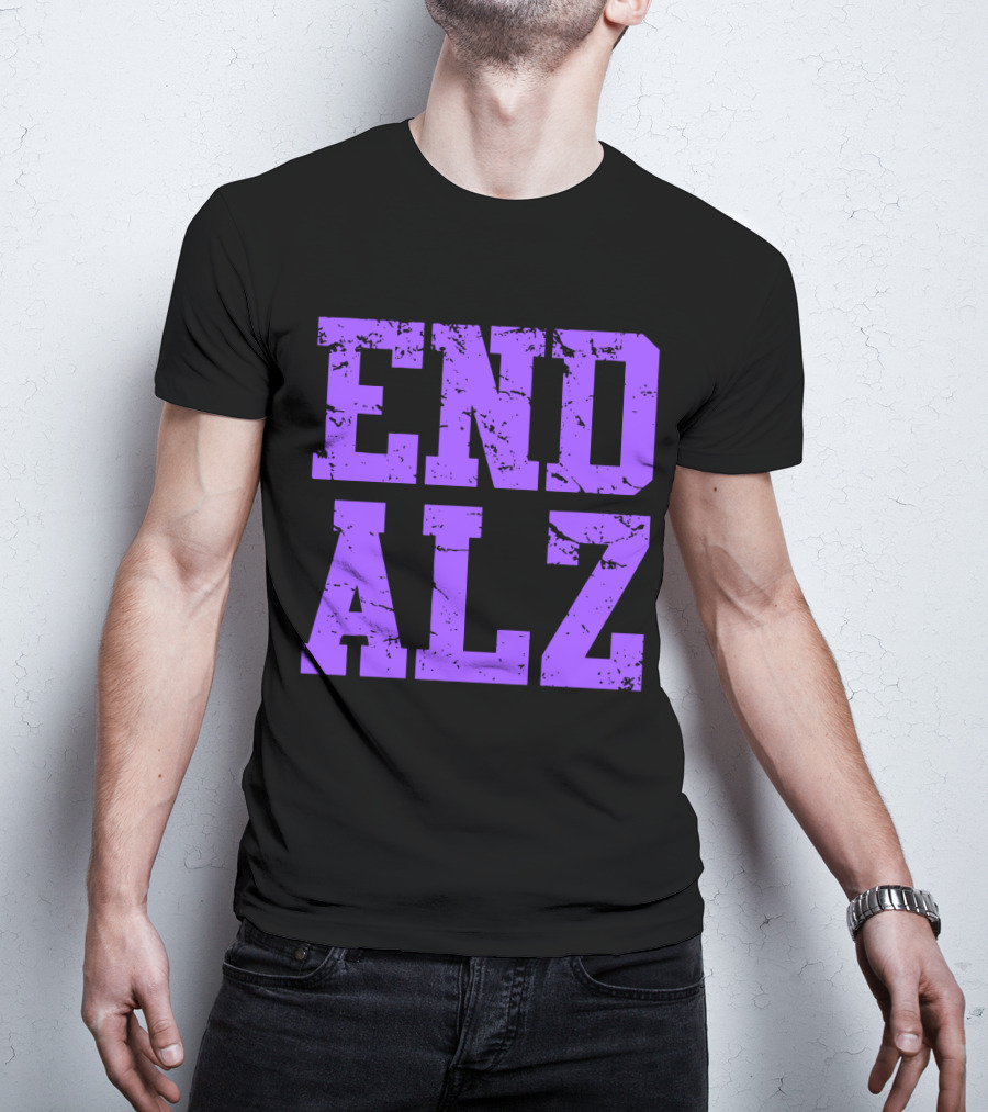 END ALZ Alzheimers Awareness Purple Text T-Shirt