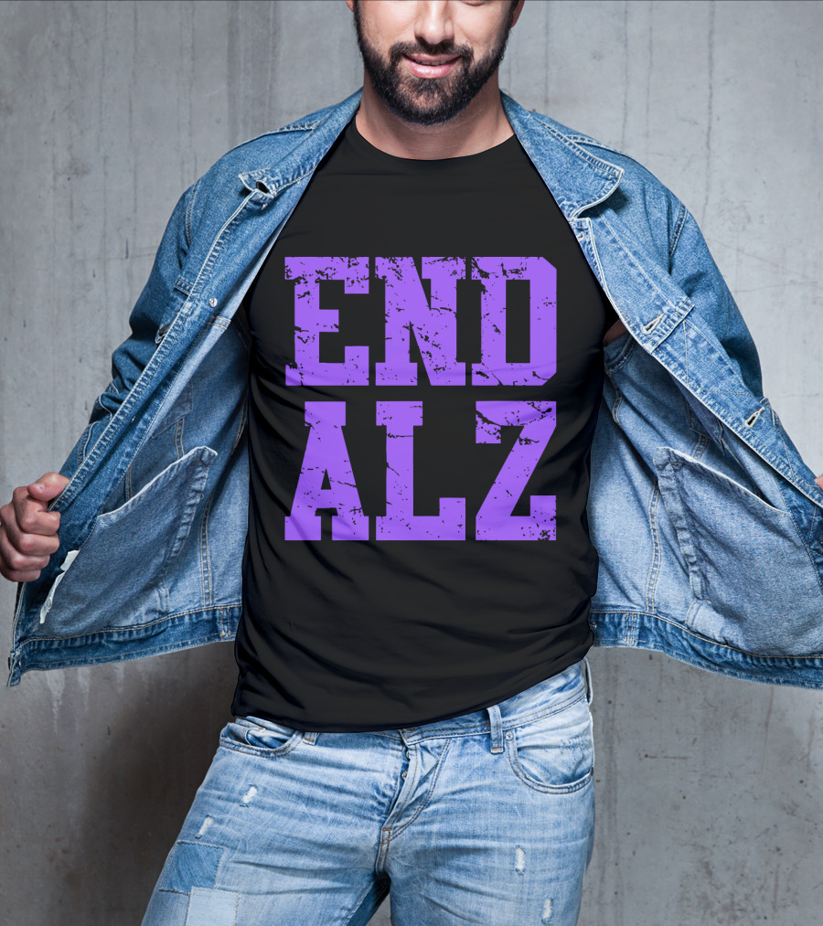 END ALZ Alzheimers Awareness Purple Text T-Shirt