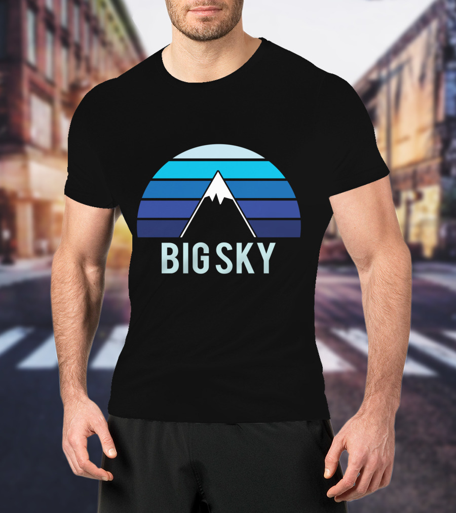 Big Sky Montana Mountain Ski Blue Stripes T-Shirt