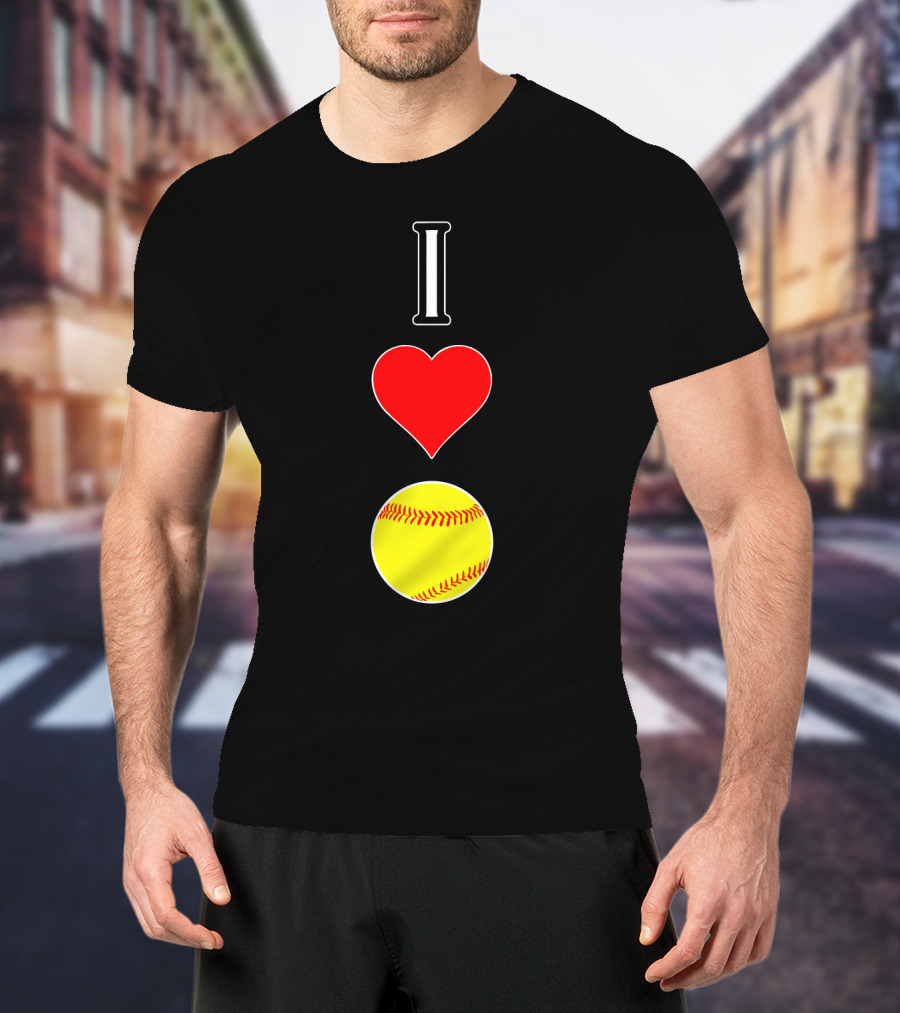 I Love Softball Player Vertical Heart Softball T-Shirt