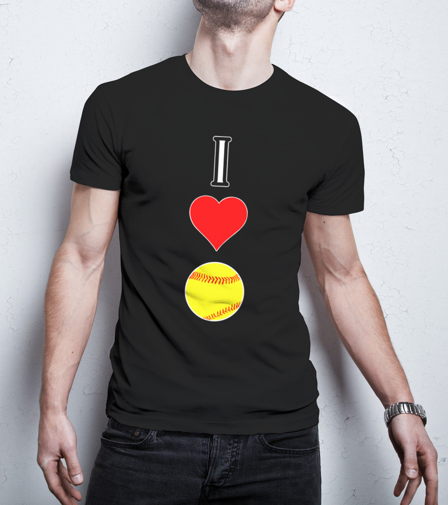 I Love Softball Player Vertical Heart Softball T-Shirt