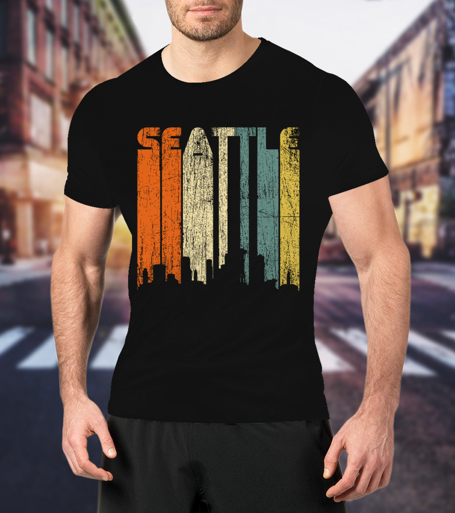Seattle Vintage City Skyline Retro 70s T-Shirt