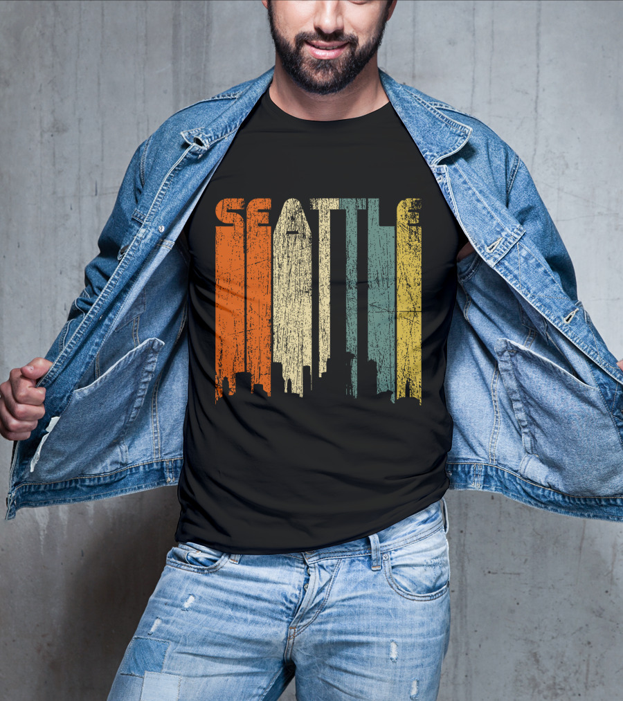 Seattle Vintage City Skyline Retro 70s T-Shirt