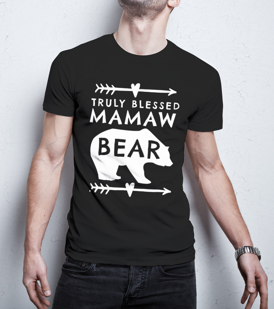 Truly Blessed Mamaw Bear Grandma Bear Silhouette Arrows Hearts T-Shirt