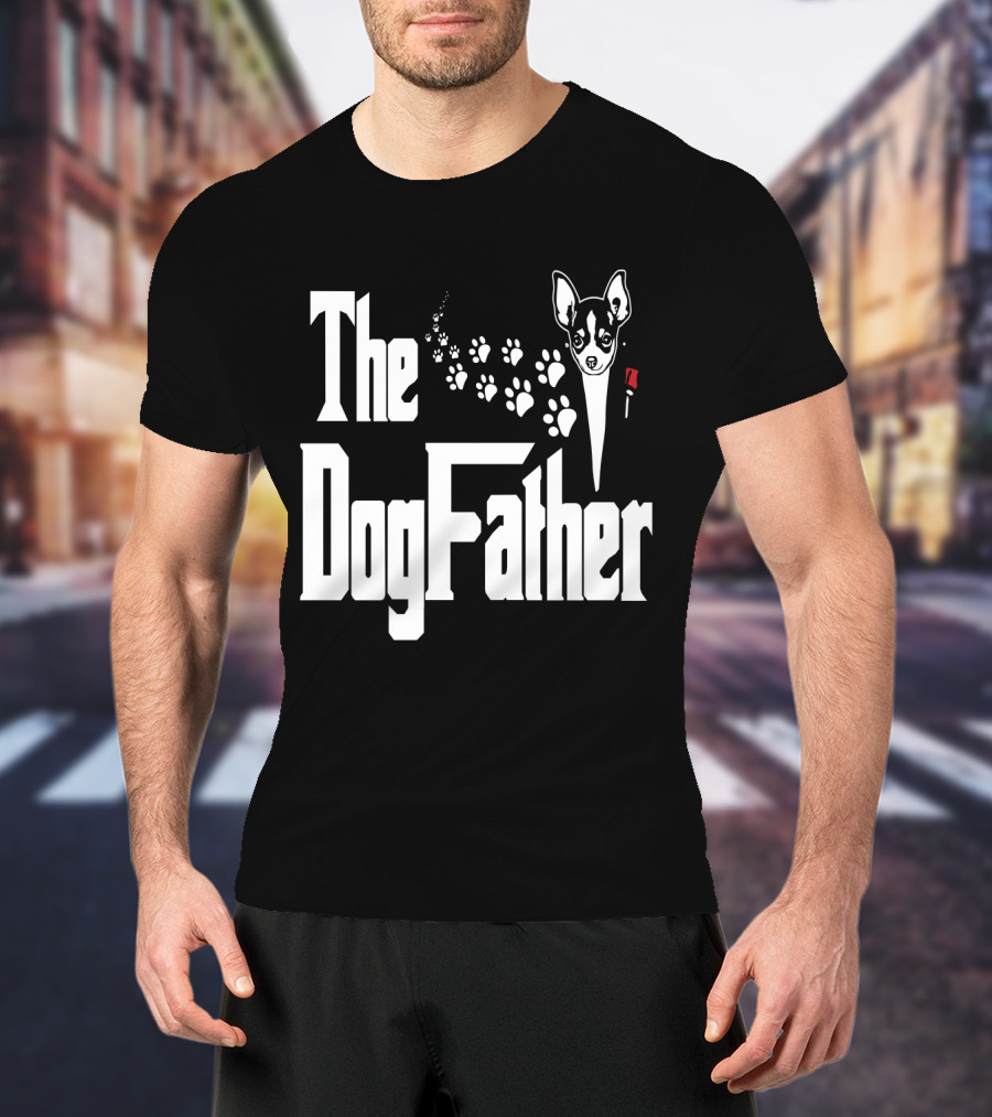 The Dogfather Chihuahua Face Pawprints Black And White For Chihuahua Lovers T-Shirt