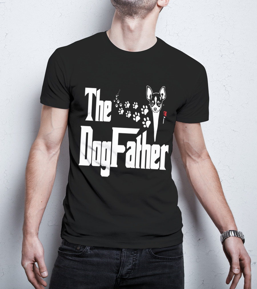 The Dogfather Chihuahua Face Pawprints Black And White For Chihuahua Lovers T-Shirt