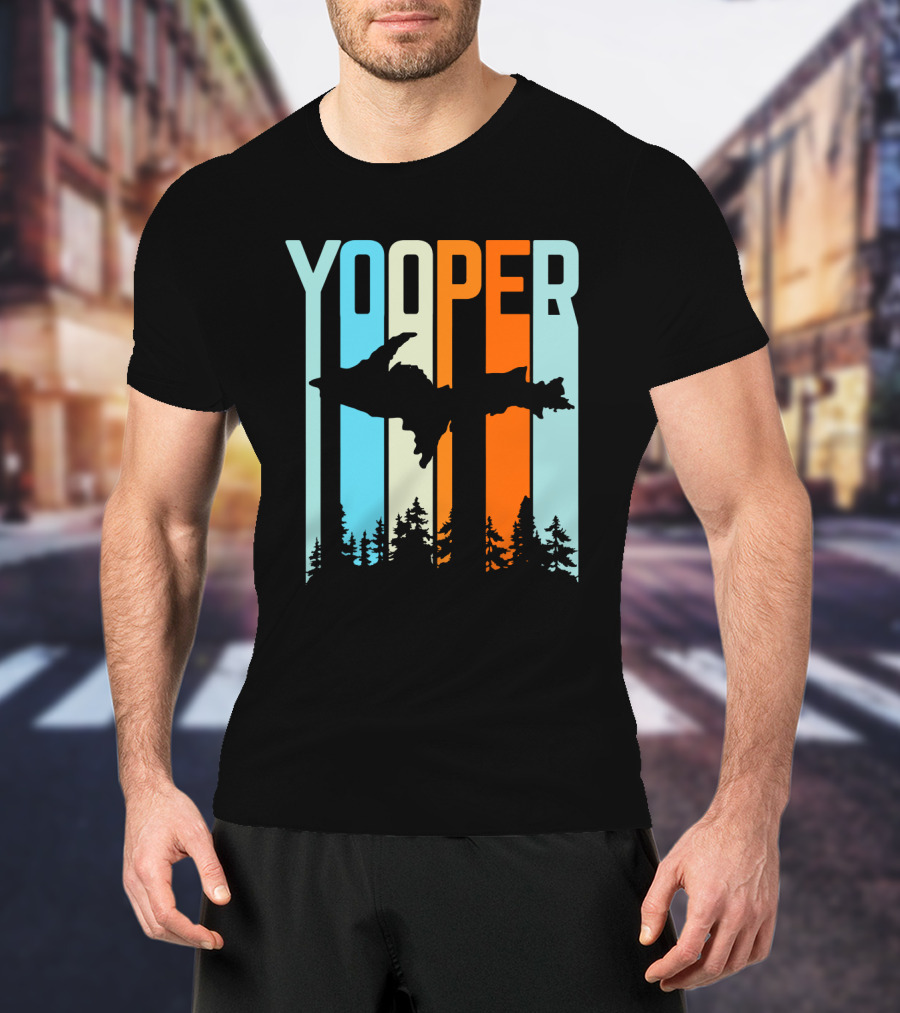Yooper Silhouette Upper Peninsula Retro Stripes T-Shirt