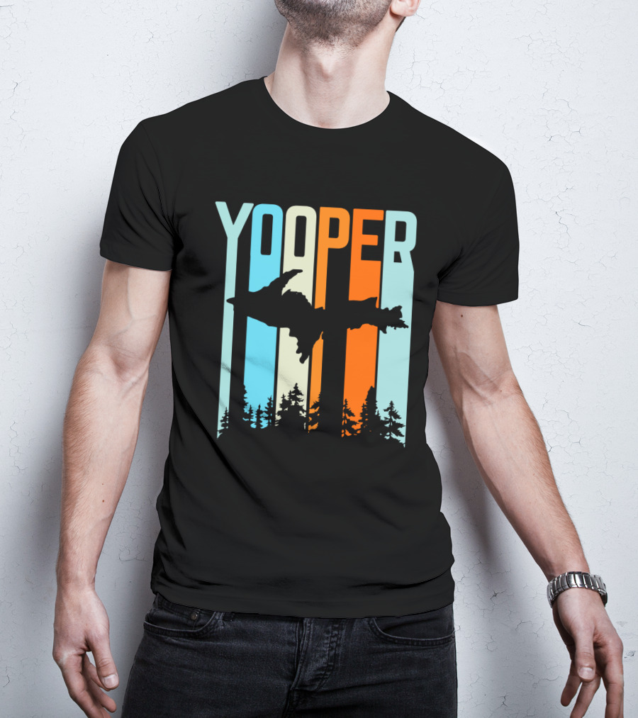 Yooper Silhouette Upper Peninsula Retro Stripes T-Shirt