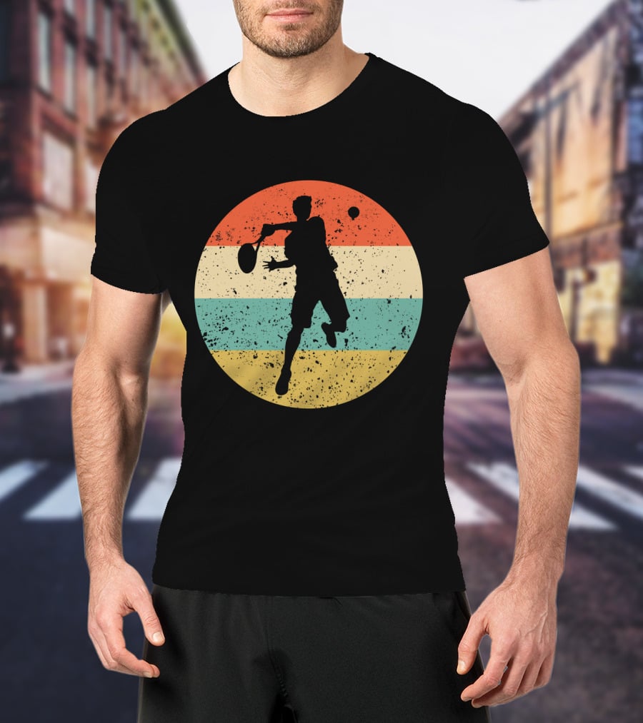 Vintage Retro Tennis Player Silhouette In Distressed Circle T-Shirt