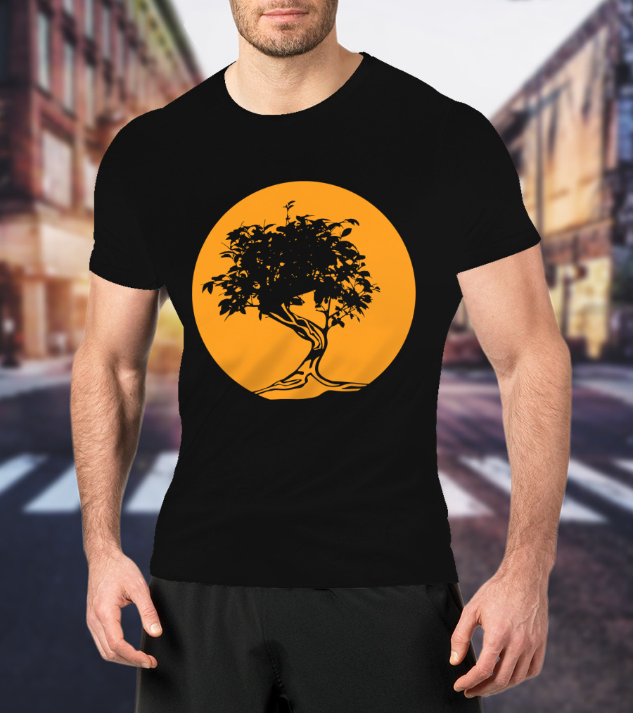 Bonsai Japan Yin Yang Monk Tree Silhouette Circle T-Shirt