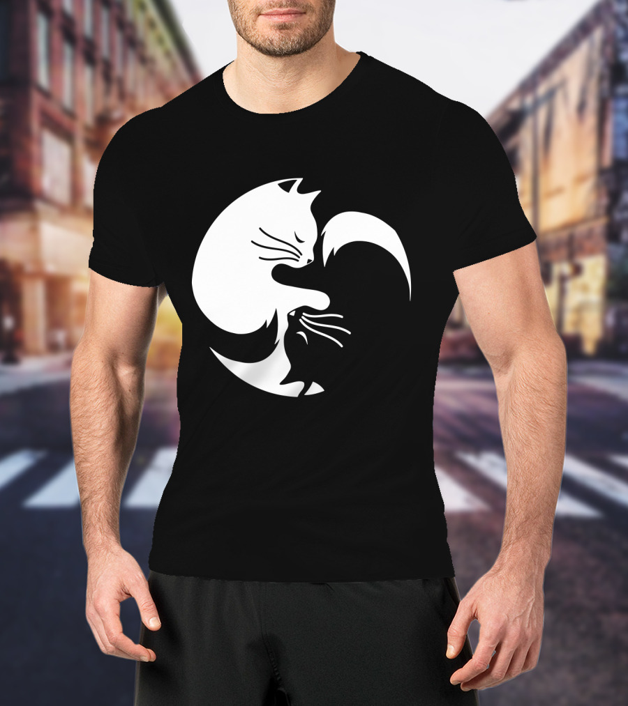 Cat Yin Yang Spiritual Meditation Yoga Balance T-Shirt