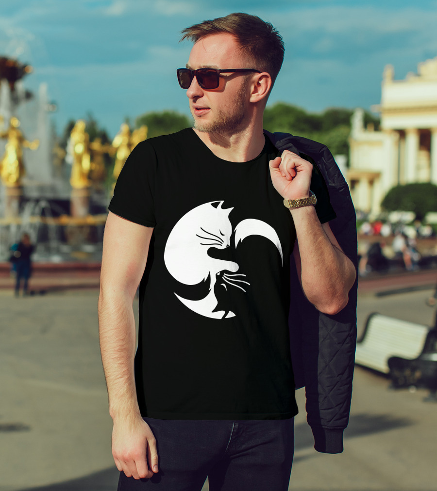 Cat Yin Yang Spiritual Meditation Yoga Balance T-Shirt