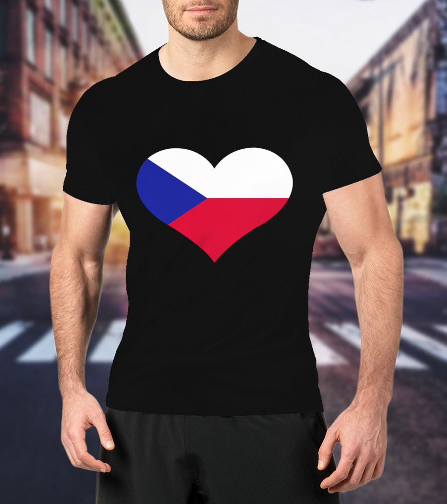Czech Republic Flag Heart Shape T-Shirt