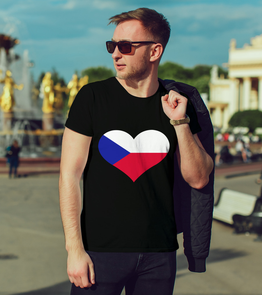 Czech Republic Flag Heart Shape T-Shirt