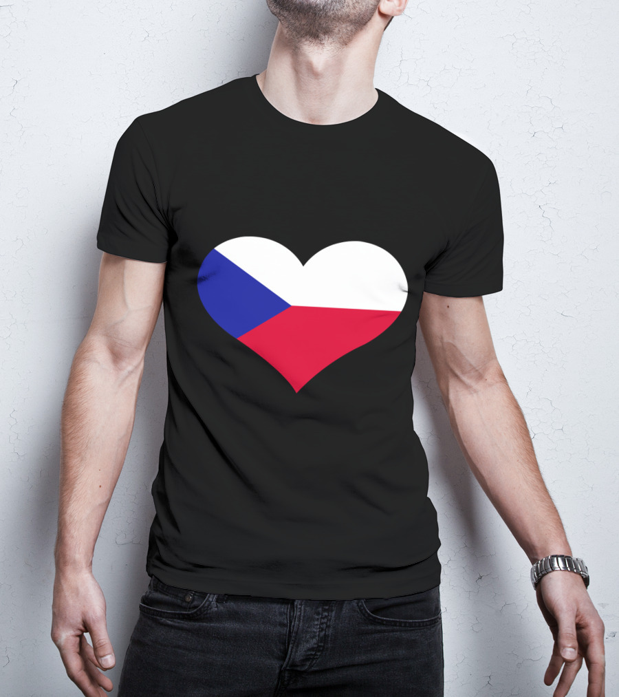 Czech Republic Flag Heart Shape T-Shirt