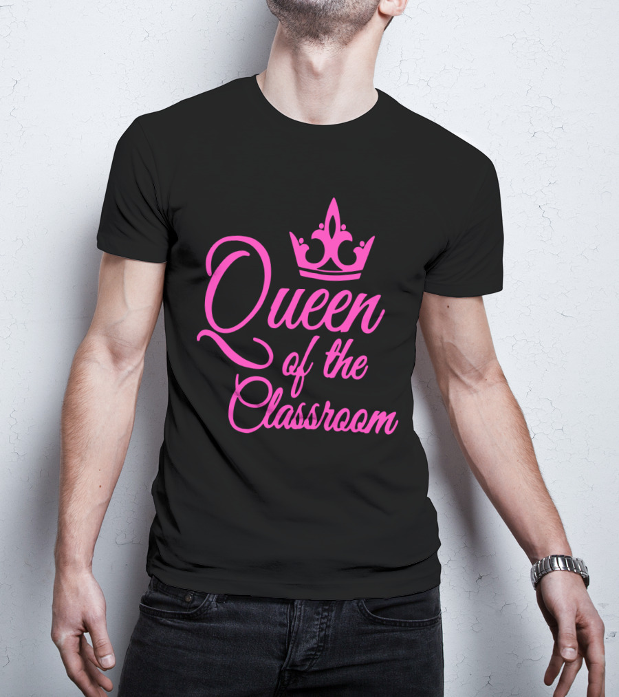 Queen Of The Classroom Pink Crown Motif T-Shirt