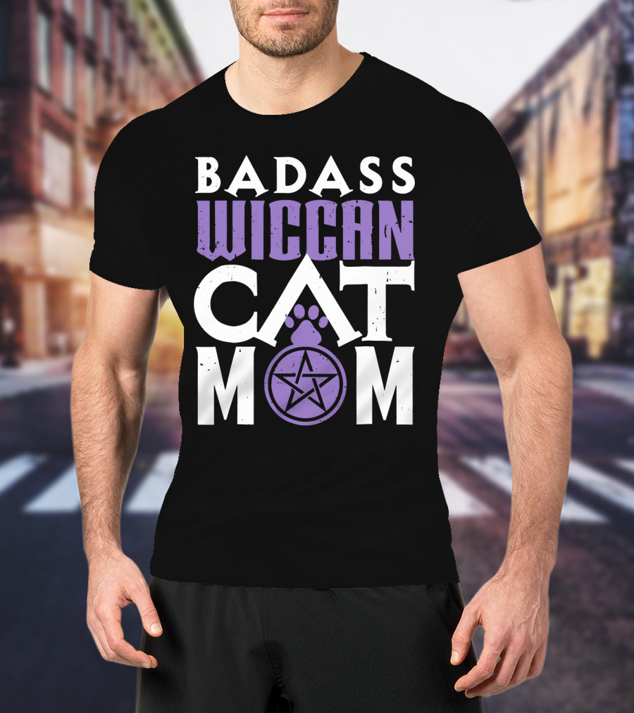 Badass Wiccan Cat Mom With Pentagram Paw Prints T-Shirt