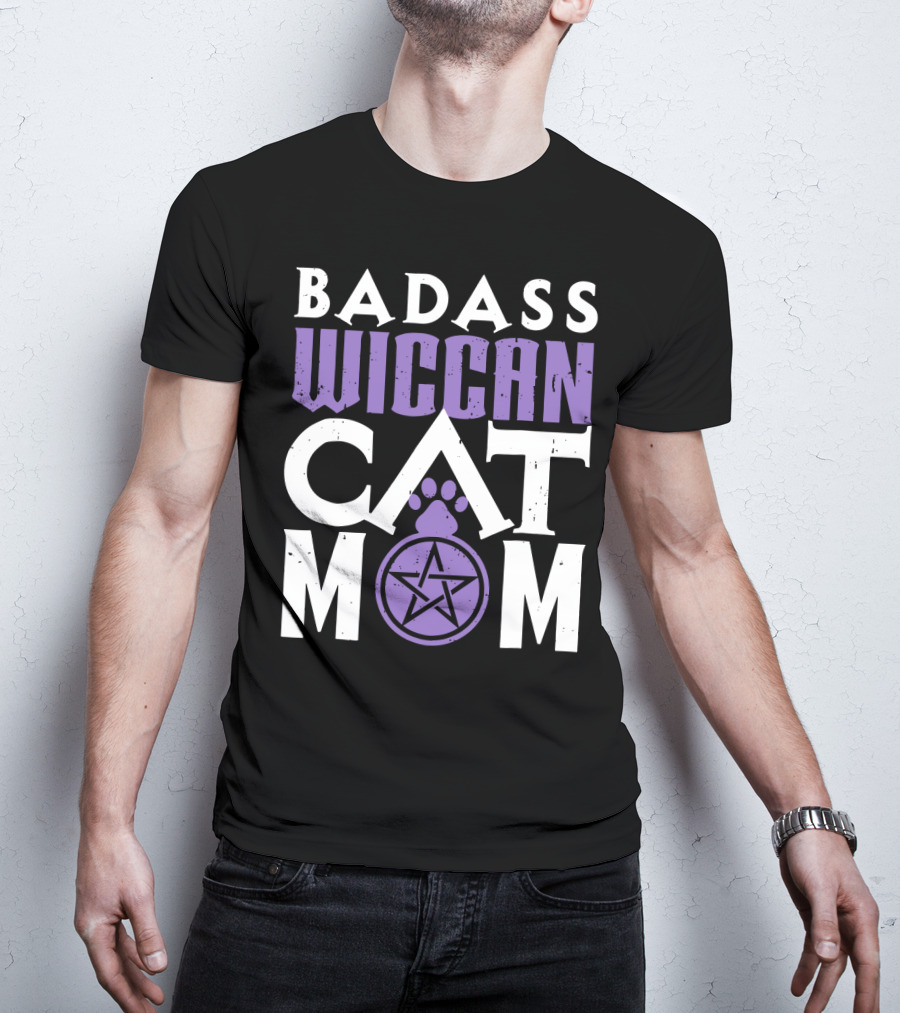 Badass Wiccan Cat Mom With Pentagram Paw Prints T-Shirt