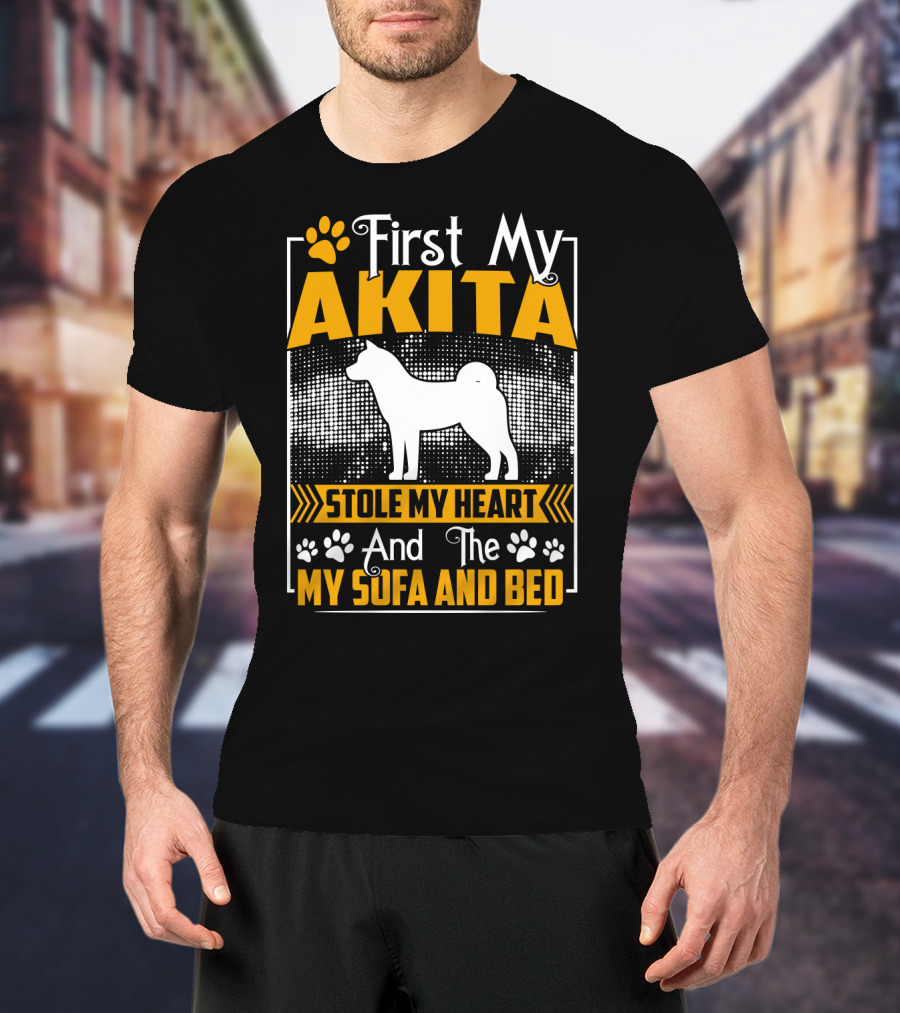 First My Akita Stole My Heart And The Sofa And Bed T-Shirt