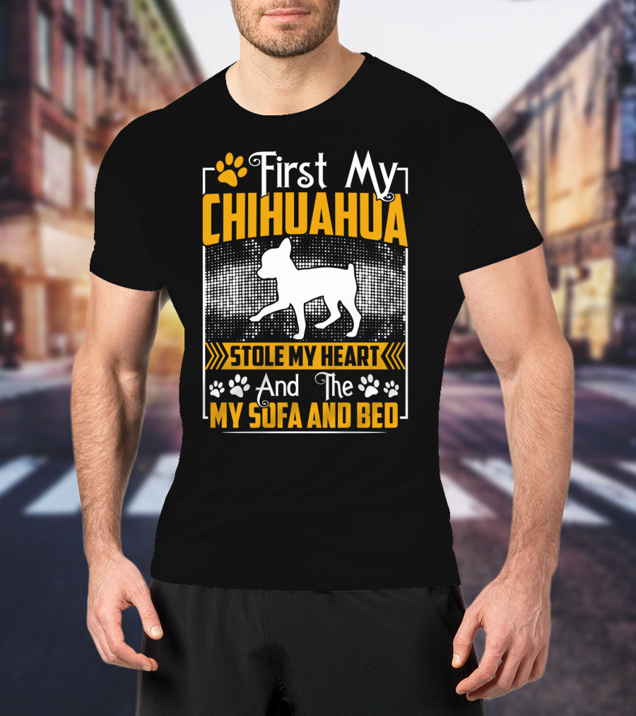 First My Chihuahua Stole My Heart And Then My Sofa And Bed T-Shirt